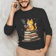 Cat Reading Books Unisex Long Sleeve T-Shirt