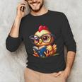 Chicken Reading a Book Farm Animal Chick Unisex Long Sleeve T-Shirt