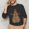 Christmas Snowman Made Of Books Holiday Reading Xmas Unisex Long Sleeve T-Shirt