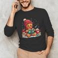 Cozy Gingerbread Christmas Reading Book Xmas Snowflakes Fall Unisex Long Sleeve T-Shirt