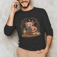 Cute Axolotl Reading Books Cozy Bookworm Unisex Long Sleeve T-Shirt