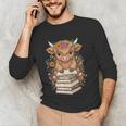 Cute Baby Highland Cow Reading Book Librarian Bookworm Unisex Long Sleeve T-Shirt