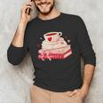 Cute Books And Coffee Crochet Valentines Day Tee For Couples Unisex Long Sleeve T-Shirt