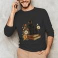 Cute Cat Book Flowers Unisex Long Sleeve T-Shirt