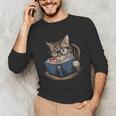 Cute Cat Reading Books With Tea Unisex Long Sleeve T-Shirt