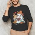 Cute Cozy Ghost Reading With Cat Book Lover Autumn Fall Unisex Long Sleeve T-Shirt Cute Cozy Ghost Reading With Cat Book Lover Autumn Fall Unisex Long Sleeve T-Shirt