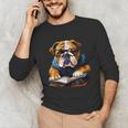 Cute Dog English Bulldog Reading Book Unisex Long Sleeve T-Shirt