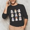 Cute Ghost Reading Books Teacher Halloween Reading Men Women Kids Unisex Long Sleeve T-Shirt