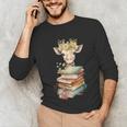 Cute Giraffe With Book Floral Bookworm Librarian Book Lover Unisex Long Sleeve T-Shirt