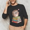 Cute Hedgehog Reading Books Animal Lover Reader Bookworm Unisex Long Sleeve T-Shirt Cute Hedgehog Reading Books Animal Lover Reader Bookworm Unisex Long Sleeve T-Shirt