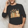 Cute Kawaii Cat Books Flowers Unisex Long Sleeve T-Shirt