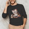 Cute Kitten Bookworm Adorable Cat With Glasses Reading Book Unisex Long Sleeve T-Shirt