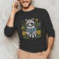 Cute Raccoon Reading Book Flowers Unisex Long Sleeve T-Shirt