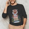 Cute Tiger With Book Floral Bookworm Librarian Book Lover Unisex Long Sleeve T-Shirt