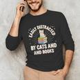 Easily Distracted By Cats & Books Tee Reader Book Worm Unisex Long Sleeve T-Shirt