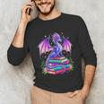 Fantasy Dragon Reading Books Bookworm Unisex Long Sleeve T-Shirt Fantasy Dragon Reading Books Bookworm Unisex Long Sleeve T-Shirt