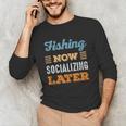 Fishing Now Minimal Socializing Introvert Vintage Unisex Long Sleeve T-Shirt