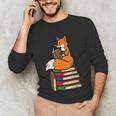 Fox Books Read Reading Librarian America Men Women Kids Unisex Long Sleeve T-Shirt
