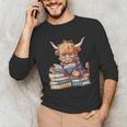 Highland Cow Reading Book Librarian Library Unisex Long Sleeve T-Shirt