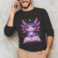 Kawaii Axolotl Cute Axolotls Reading Book Unisex Long Sleeve T-Shirt Kawaii Axolotl Cute Axolotls Reading Book Unisex Long Sleeve T-Shirt