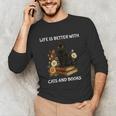 Life Is Better With Cats And Books Cute Cat Lover For Men Women Kids Unisex Long Sleeve T-Shirt Life Is Better With Cats And Books Cute Cat Lover For Men Women Kids Unisex Long Sleeve T-Shirt