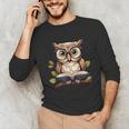 Owl Reading A Book Perched On A Branch Bookworm Unisex Long Sleeve T-Shirt