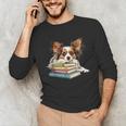 Papillon Books Reading Dog Breed Graphic For Men Women Kids Unisex Long Sleeve T-Shirt Papillon Books Reading Dog Breed Graphic For Men Women Kids Unisex Long Sleeve T-Shirt