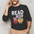 Pig Elephant Reading Cute Book Lover Bookworm Boys Girls Kid Unisex Long Sleeve T-Shirt