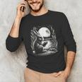 Rabbit Reading Book Full Moon Lake Scenery Unisex Long Sleeve T-Shirt