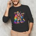 Rainbow Pride Bigfoot Reading Book With Heart Glasses Unisex Long Sleeve T-Shirt