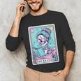 The Reader Retro Reading Skeleton Books Flowers Tarot Card Unisex Long Sleeve T-Shirt
