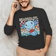 Readsolotl Blue Kawaii Axolotl Book Lover Reading Retro Unisex Long Sleeve T-Shirt