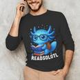 Readsolotl Blue Kawaii Axolotl Book Lover Reading Unisex Long Sleeve T-Shirt