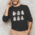 Retro Ghost Reading Books Halloween Bookish Ghost Bookworm Unisex Long Sleeve T-Shirt