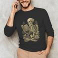 Skeleton Book Floral Skull Halloween Teacher Costume Unisex Long Sleeve T-Shirt