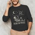 Skeleton Read In Peace Halloween Book Graphic Bookish Unisex Long Sleeve T-Shirt