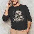 Skull Books Flowers Goth Reader Grunge Dark Alt Aesthetic Unisex Long Sleeve T-Shirt