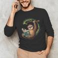 Sloth Reading a Book Lazy Sloth Bookworm Unisex Long Sleeve T-Shirt