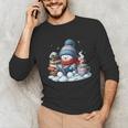 Snowman Reading Books Lovers Librarian Bookworm Christmas Unisex Long Sleeve T-Shirt