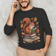 Squirrel Reading Book Lovers Fall Leaves Library Books Unisex Long Sleeve T-Shirt