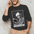 Tarot Card Shirt The Reader Tarot Skeleton Reading Book Unisex Long Sleeve T-Shirt