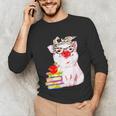 Teacher Pig Cute Farm Animal Book Lover School Student For Men Women Kids Unisex Long Sleeve T-Shirt