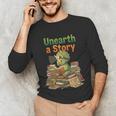 Unearth a Story Triceratops Dinosaur Reading Books Cute Dino Unisex Long Sleeve T-Shirt