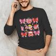 Valentine Cupid Coquette Pink Bow Apple Books Teacher Unisex Long Sleeve T-Shirt