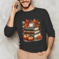 Vintage Autumn Books Coffee Pumpkin Fall Reading Unisex Long Sleeve T-Shirt