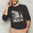 Vintage Cute Gnome Reading Book Coffee Cute Gnome Graphic Unisex Long Sleeve T-Shirt