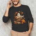 Vintage Ghost Book Reading Pumpkin Gothic Halloween Teachers Unisex Long Sleeve T-Shirt Vintage Ghost Book Reading Pumpkin Gothic Halloween Teachers Unisex Long Sleeve T-Shirt