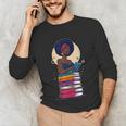 Woman And Books Stack Afro Girl Reading Lover Unisex Long Sleeve T-Shirt Woman And Books Stack Afro Girl Reading Lover Unisex Long Sleeve T-Shirt