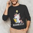 Women's Reading Is Lit Unicorn Library English Teacher Book Lover Unisex Long Sleeve T-Shirt