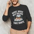 Women's Wild Dreams Reading Giraffe Book Reader Zoo Animals Kids Unisex Long Sleeve T-Shirt